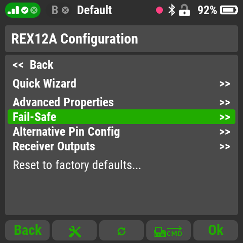 REX12A Configuration menu with Fail-Safe selected