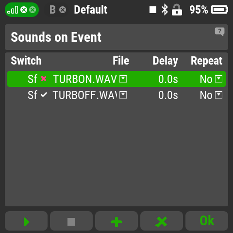 Sounds on Event with two lines on switch Sf: TURBON.WAV and TURBOFF.WAV