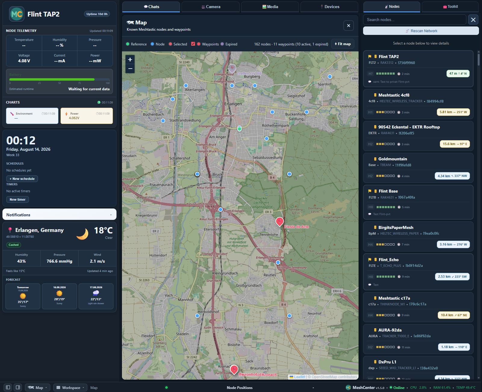 MeshCenter map and node dashboard in its dark theme