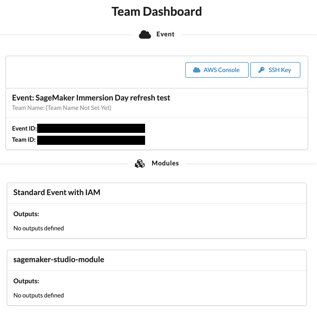 Team dashboard