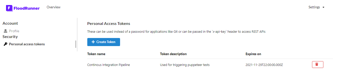 Personal Access Token Screen