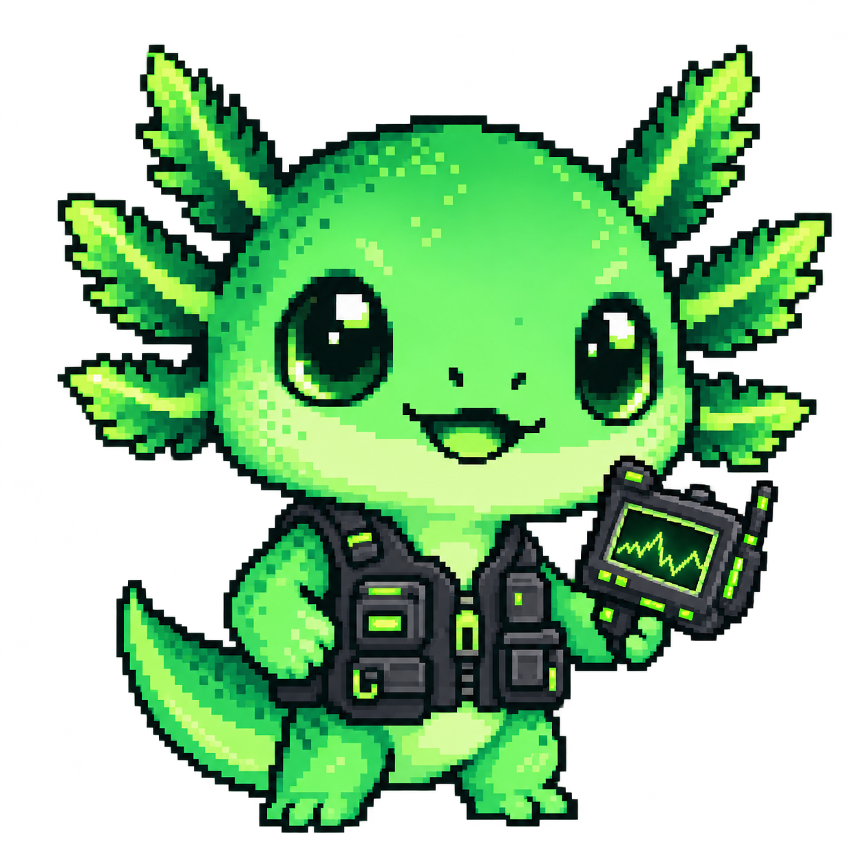TRENCH mascot - terminal-green pixel axolotl