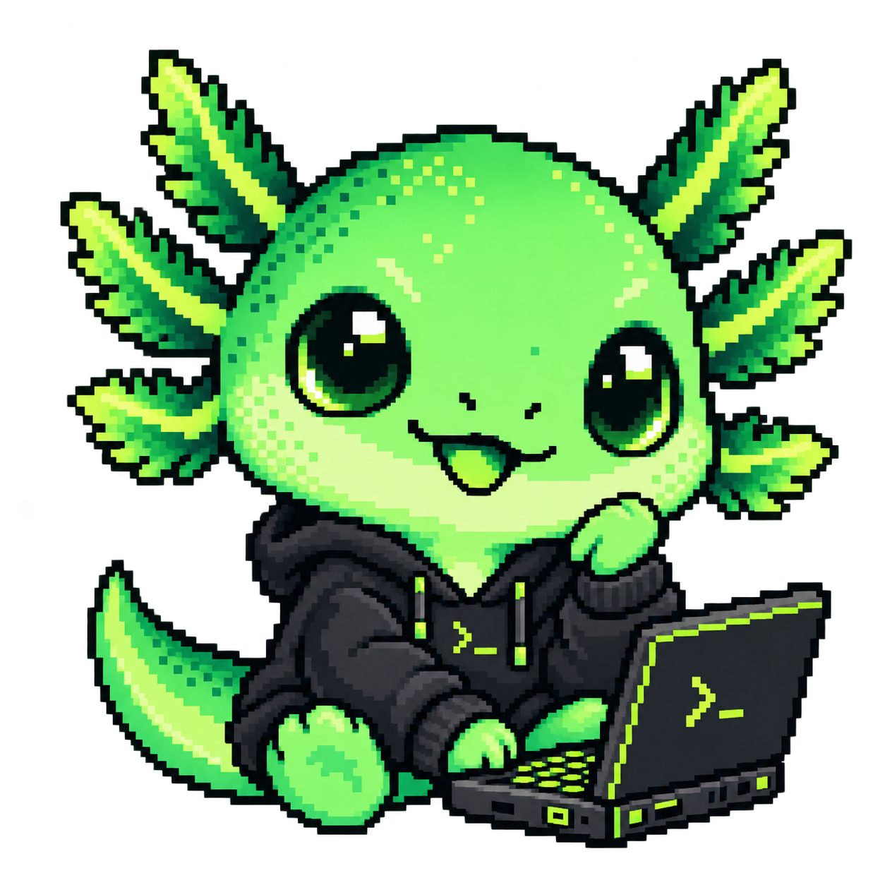 Builder axolotl with a laptop