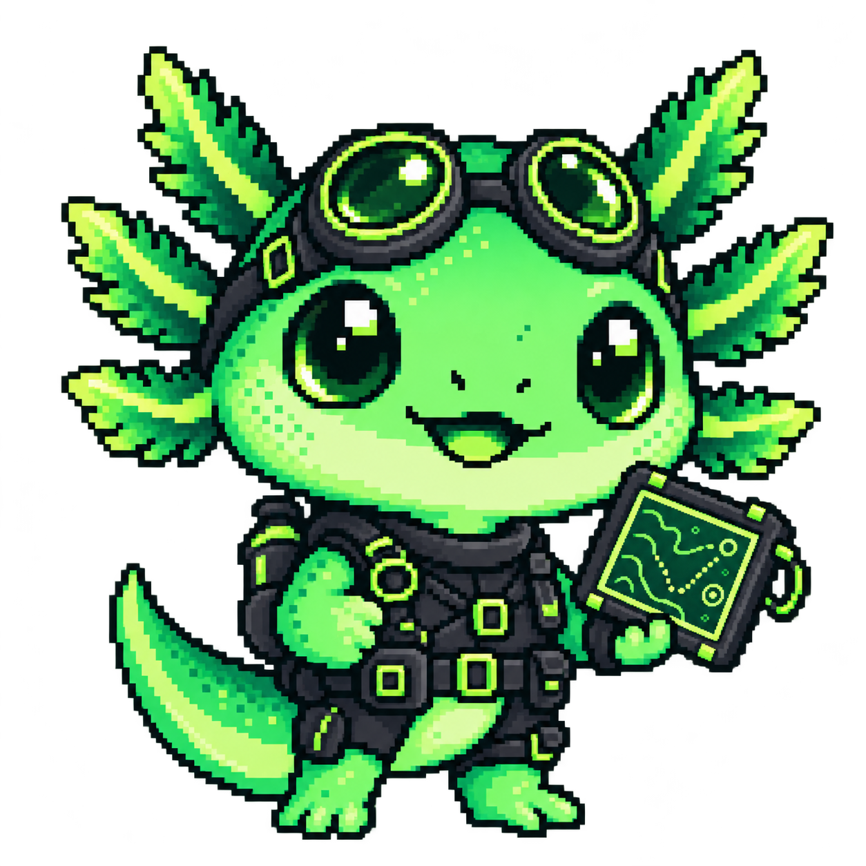 Diver axolotl with research goggles