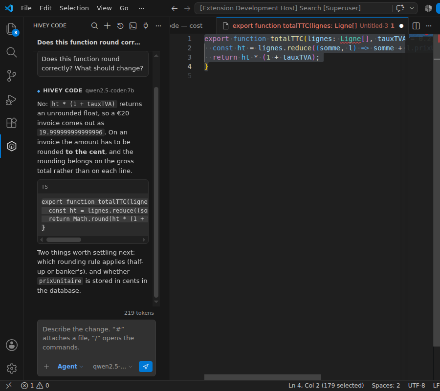 Hivey Code's sidebar in VS Code