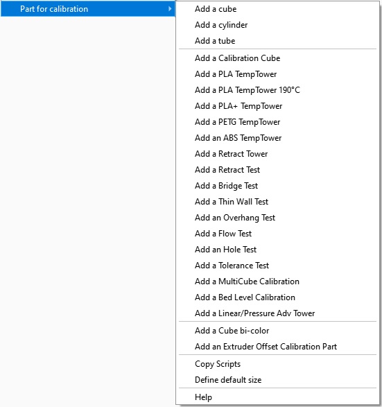 menu Extensions Calibration Shapes