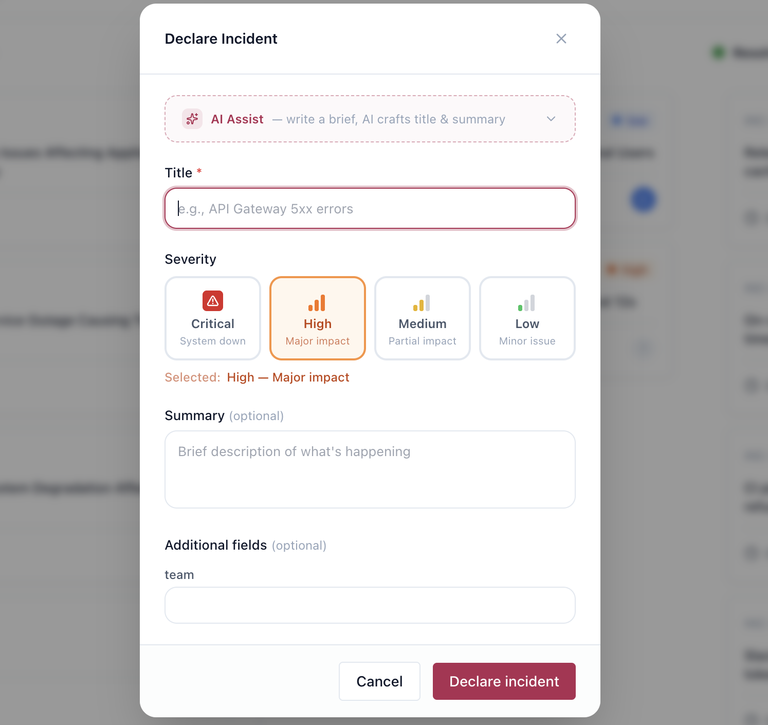 Fluidify Regen — Declare Incidents with AI Summaries