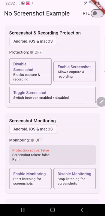 Screenshot on/off on Android