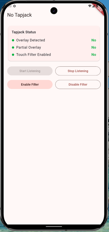 no_tapjack example app screenshot