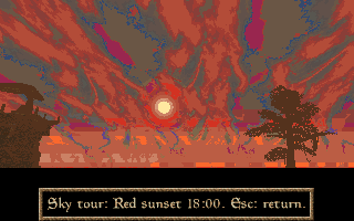 AmiWind v0.0.28: red sunset over Seyda Neen, captured in WinUAE