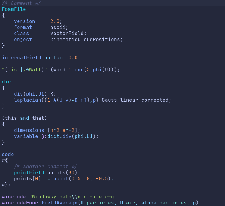 OpenFOAM dictionary syntax highlighting