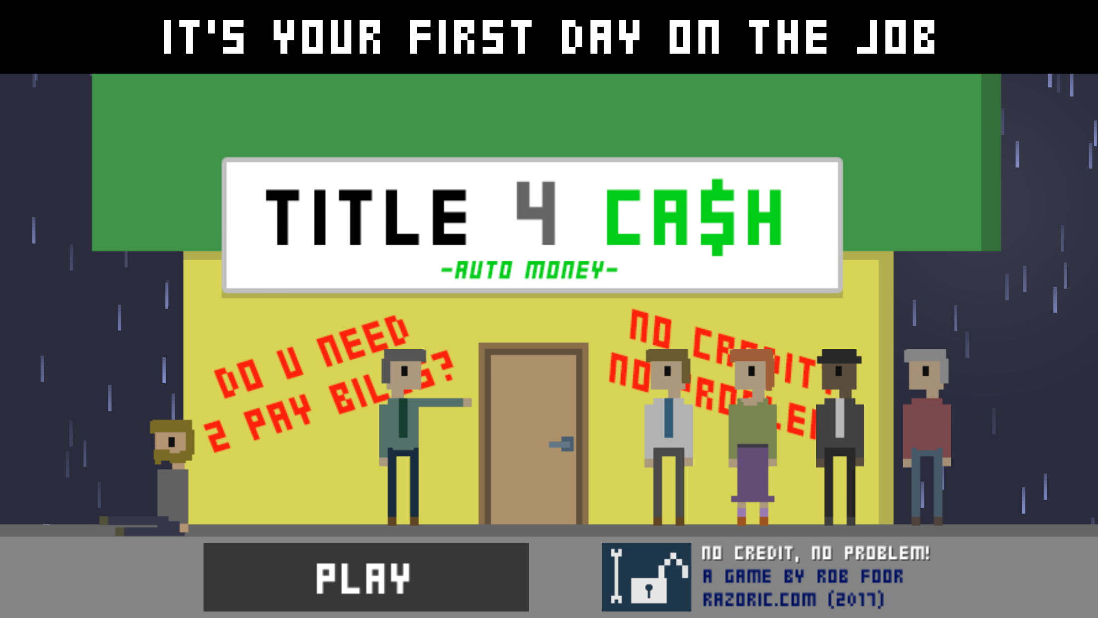 Title screen from the 2015 No Credit? No Problem! prototype