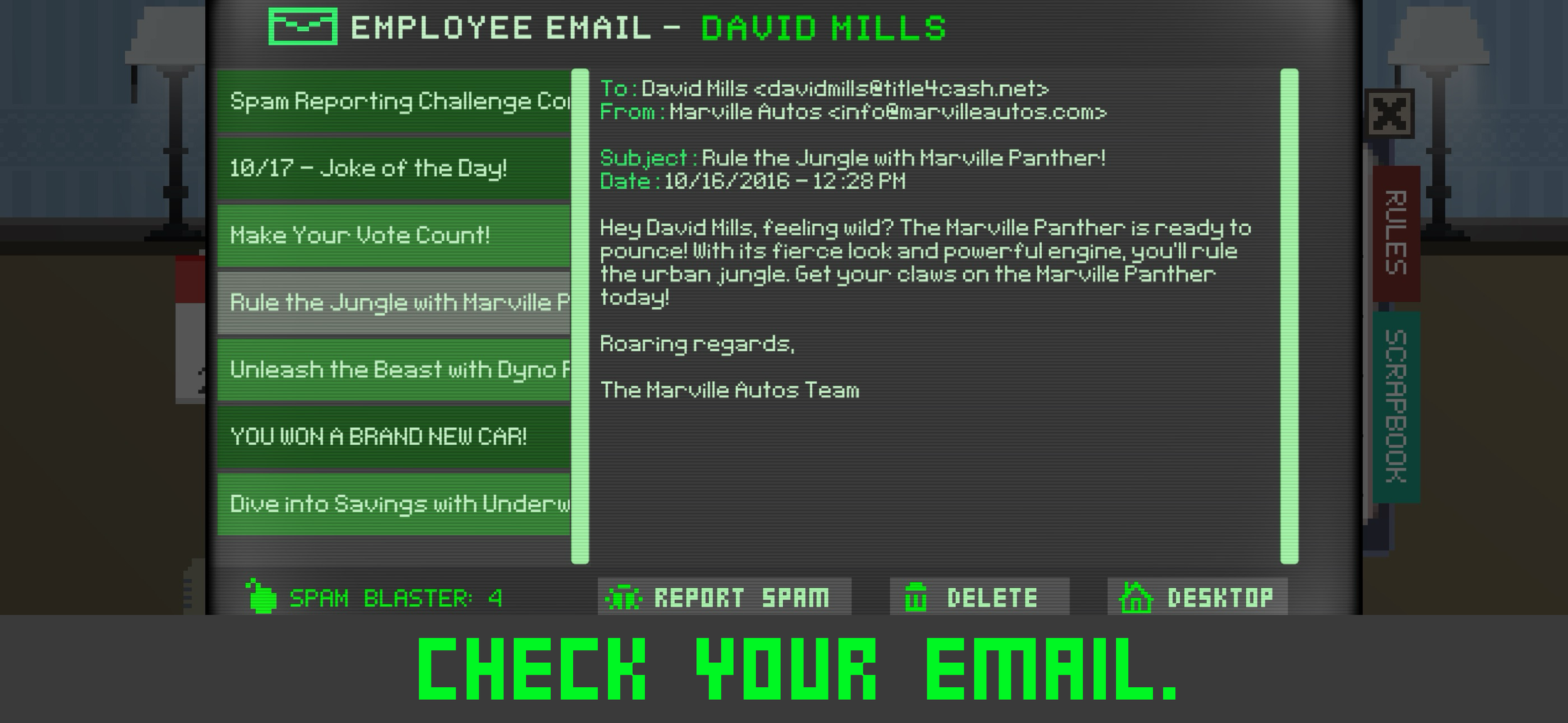 In-game email screen
