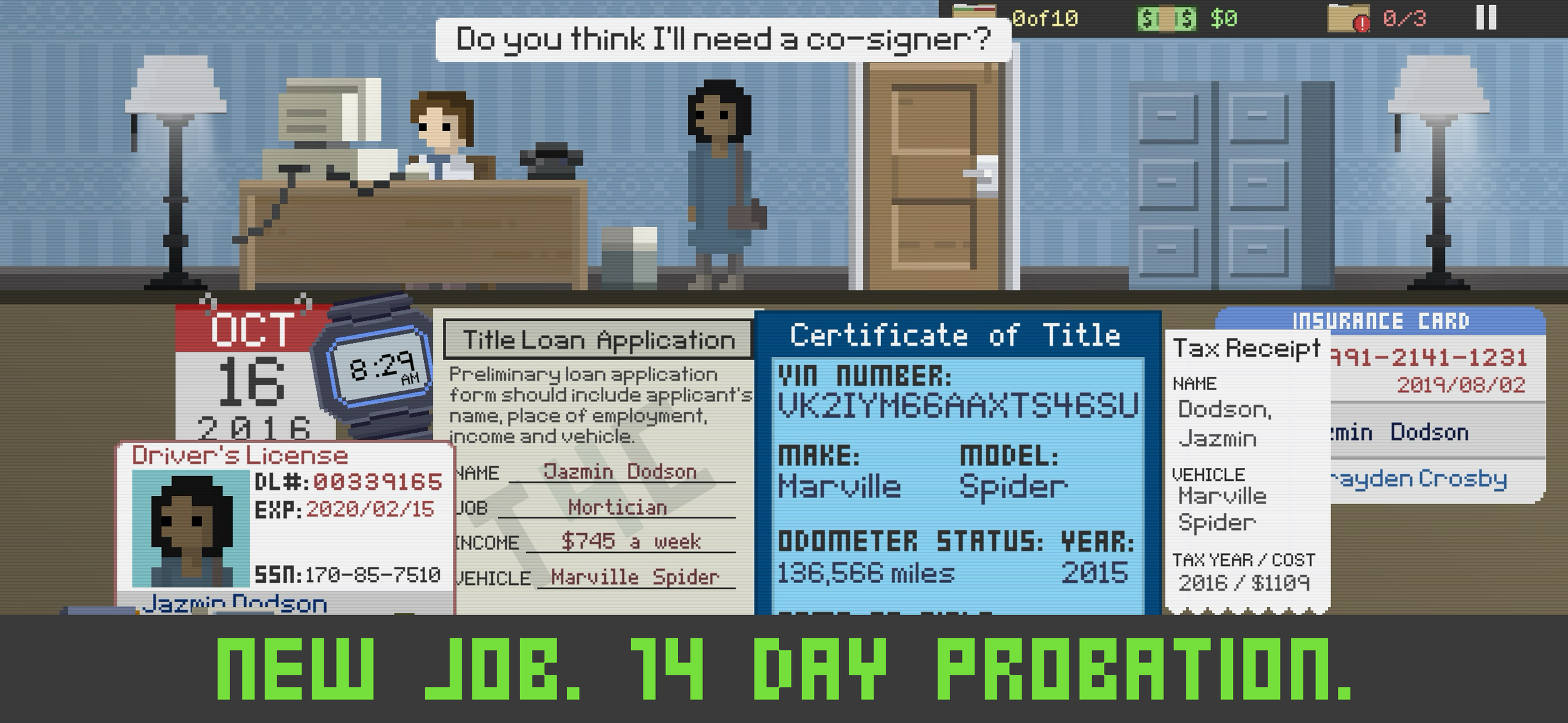 New job screen