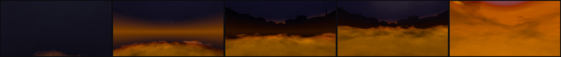 The ashfall sky across its one knob: void, embers, the skyline, the fire, engulfed