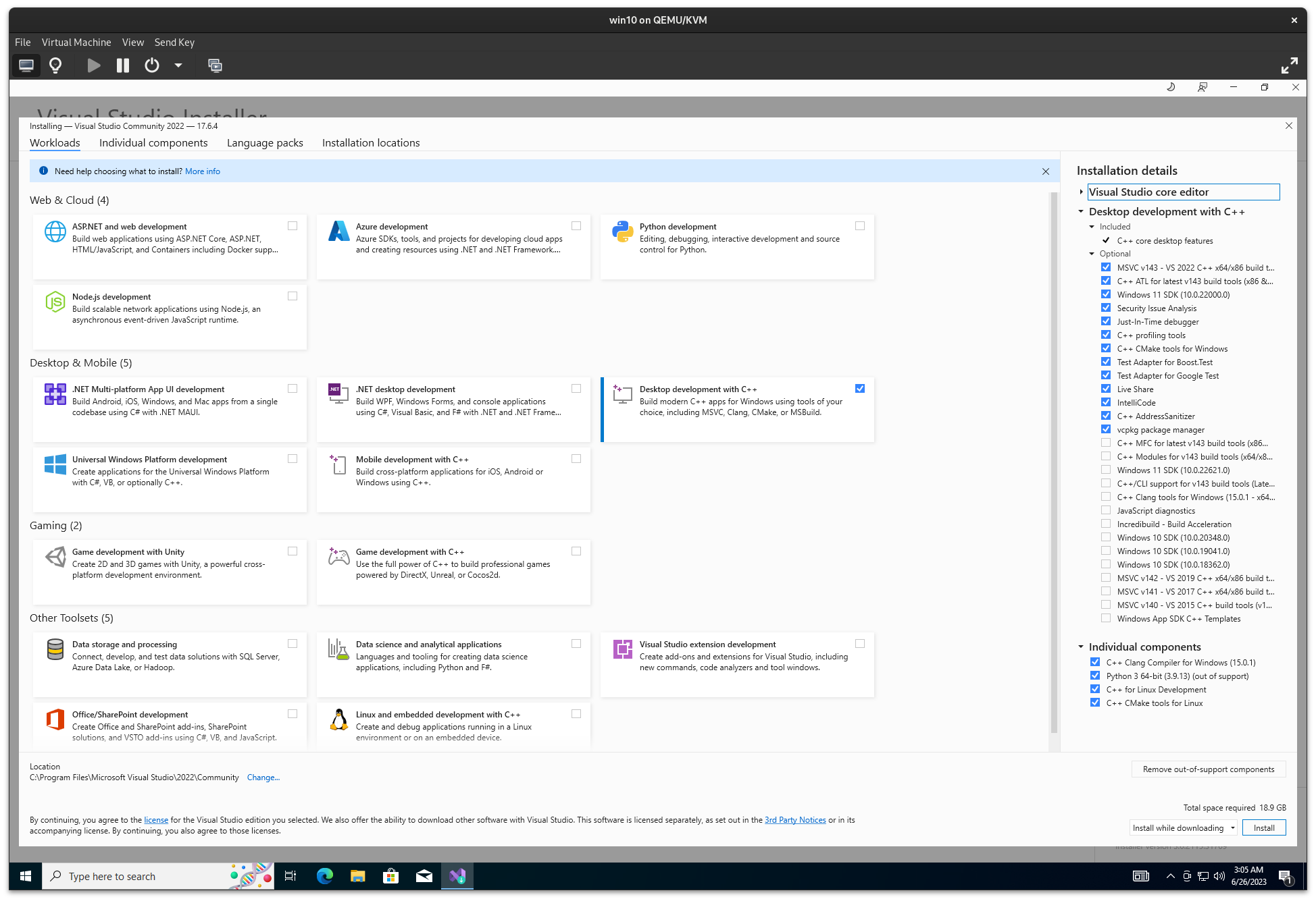 Visual Studio Install Options