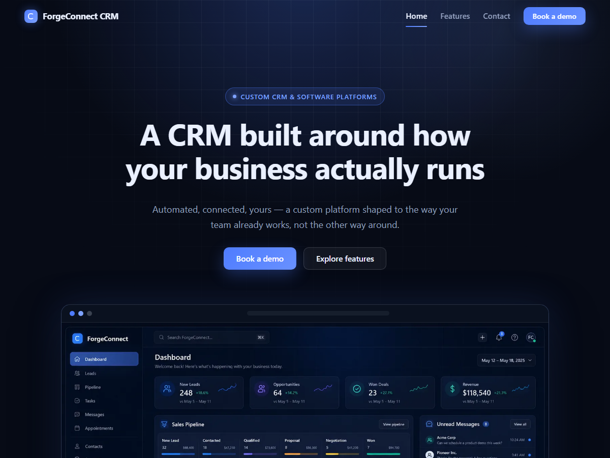Customer CRM by ForgeConnect template — live demo capture