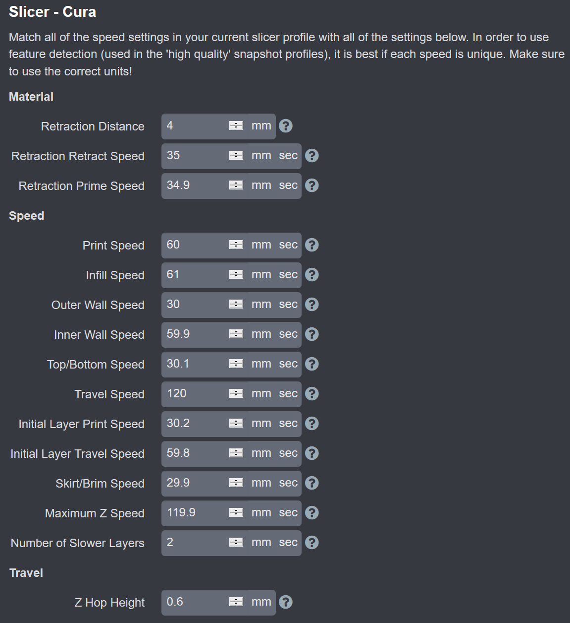 Printer Profile - Cura Settings