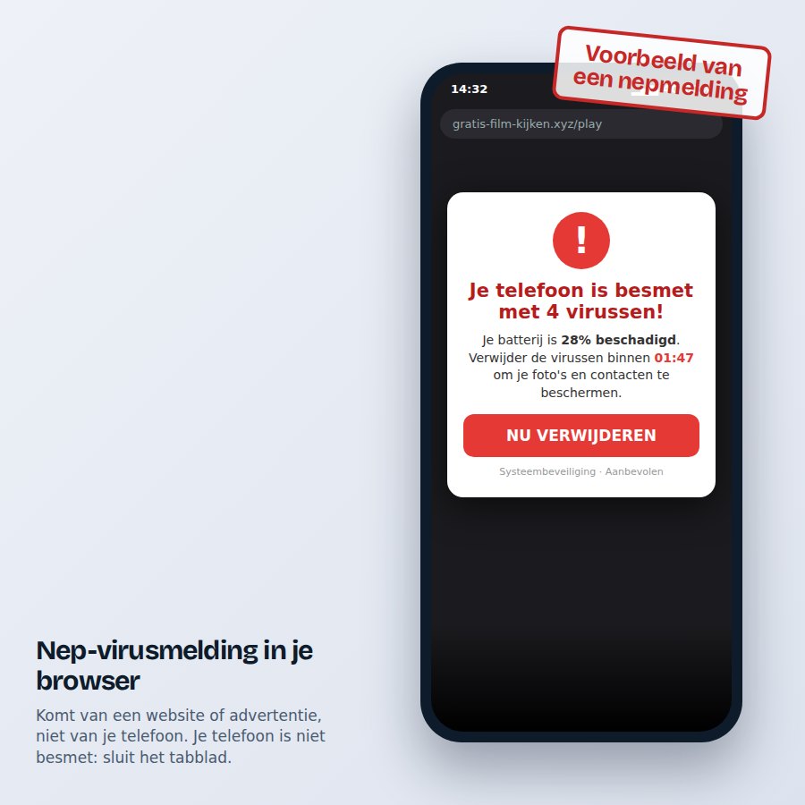 Voorbeeld van een nep-virusmelding in de browser op een Android-telefoon