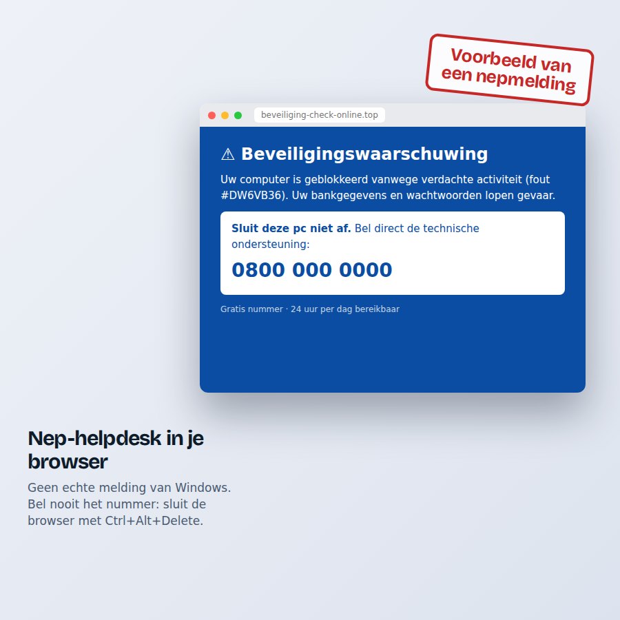 Voorbeeld van een nep-helpdeskmelding in de browser