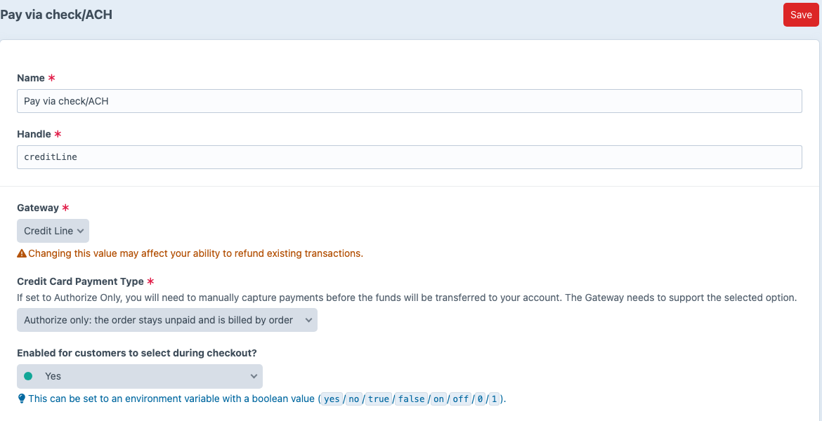 The Net Terms gateway in Commerce’s gateway settings