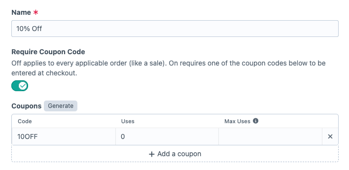 Coupon code creation
