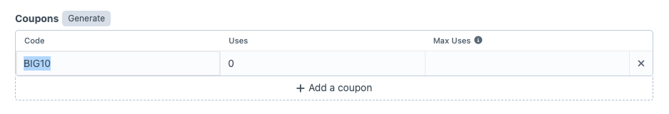 Setting up the coupon code