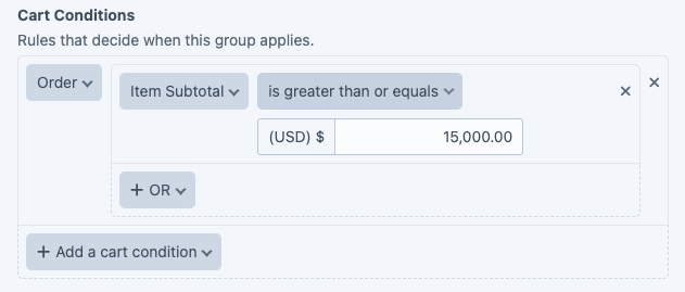 Set up the cart conditions for the group