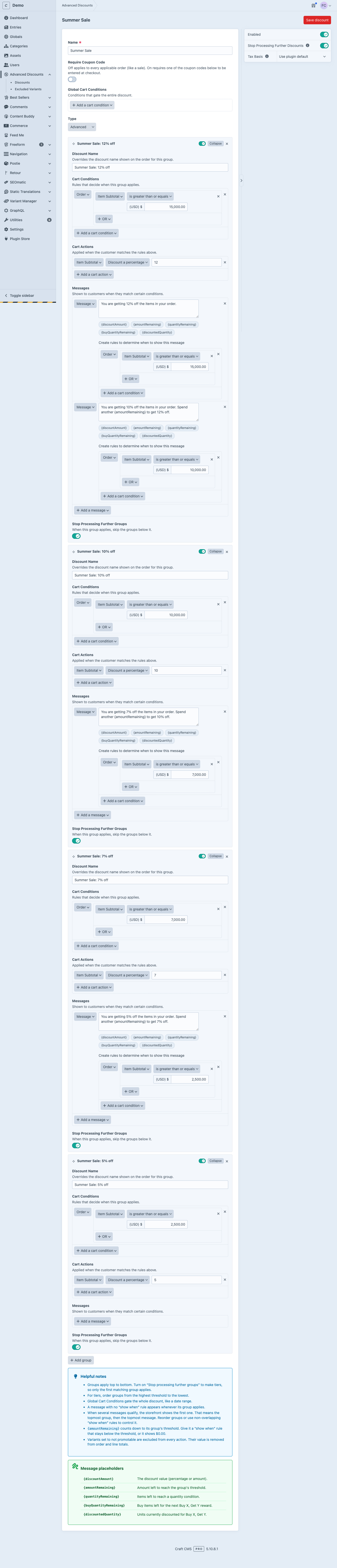 Example of a multi-tiered sale discount