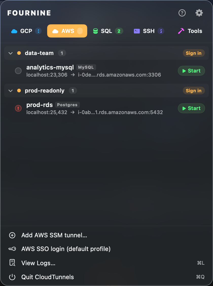 AWS tab