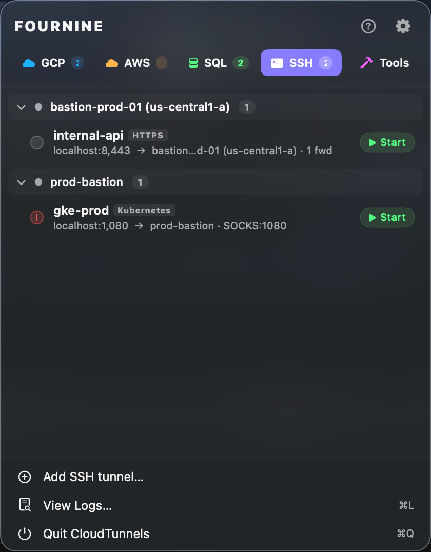 SSH tab