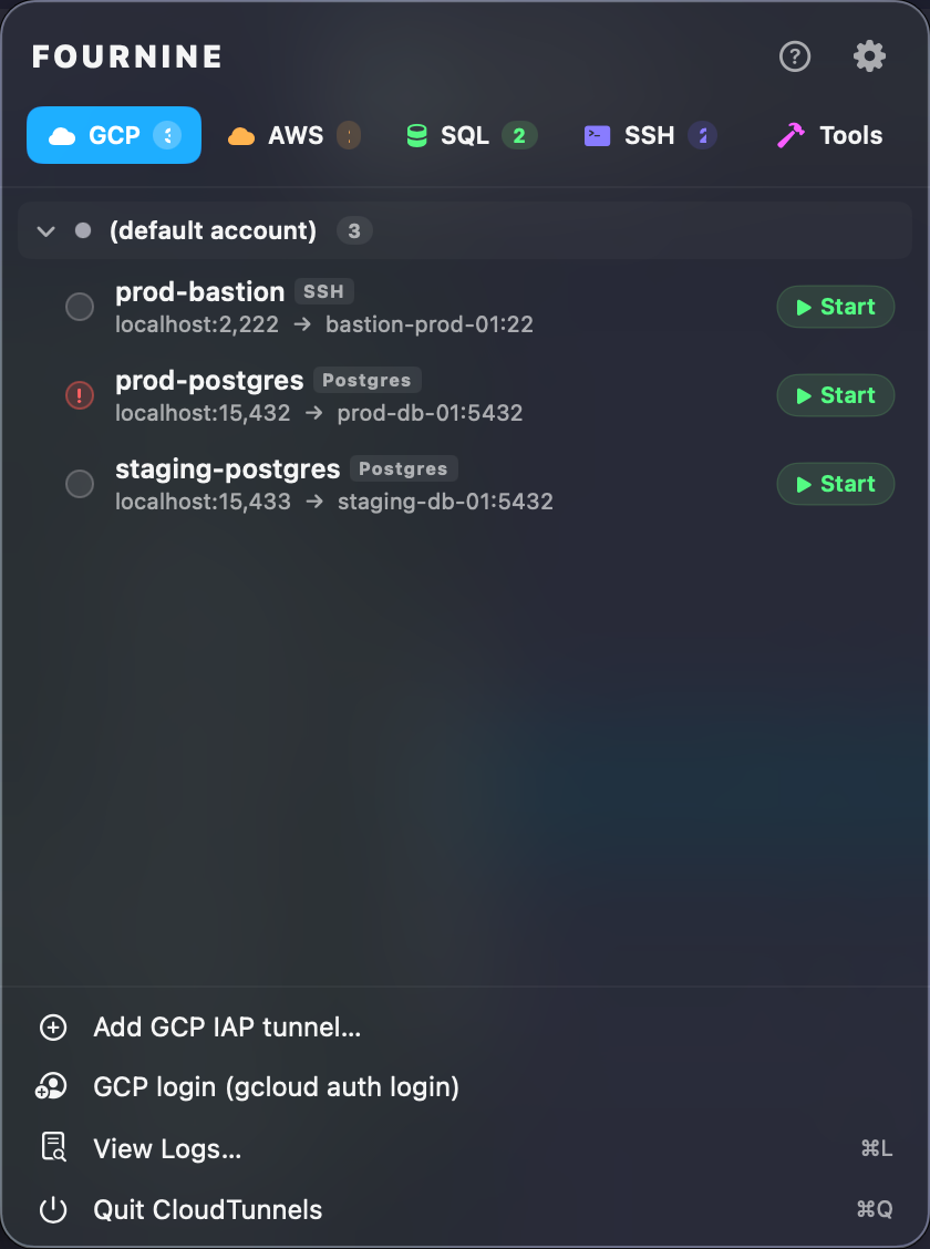 GCP tab