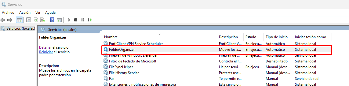 FolderOrganizer Windows Service
