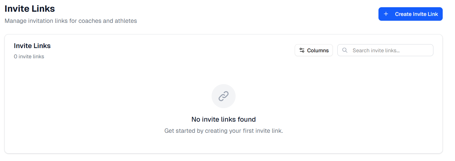 Invite links management page in fractall.fit platform