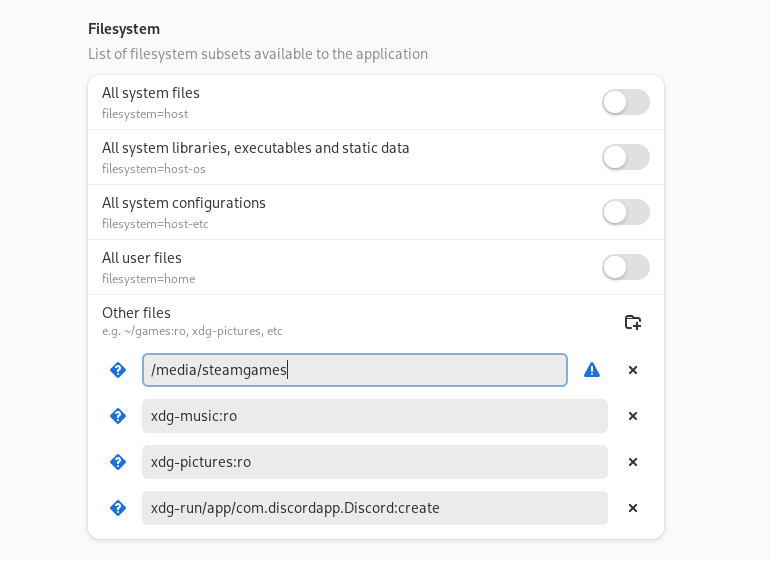 In Flatseal, for Steam, set Filesystem, Other files as /media/steamgames