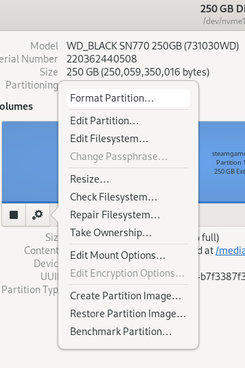 Format to Ext4 in Disks