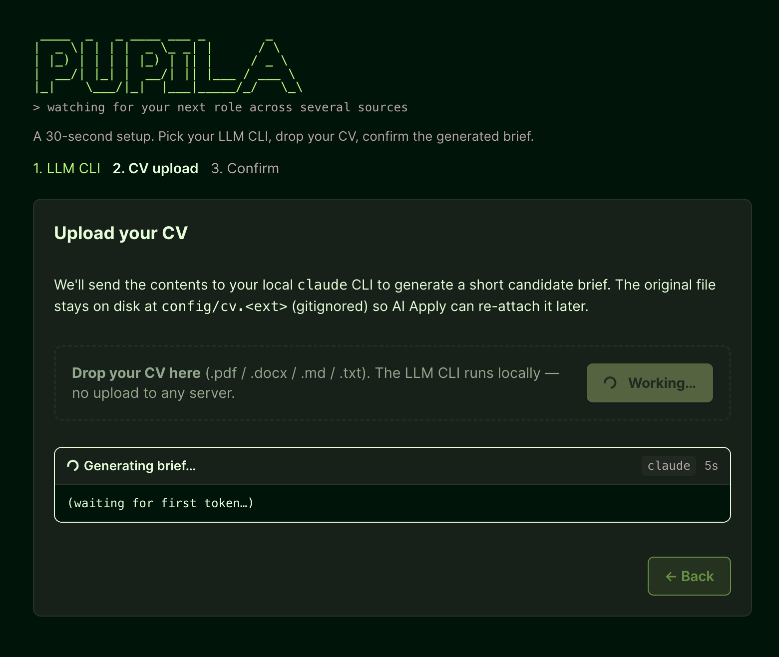 Onboarding step 2 — drop your CV