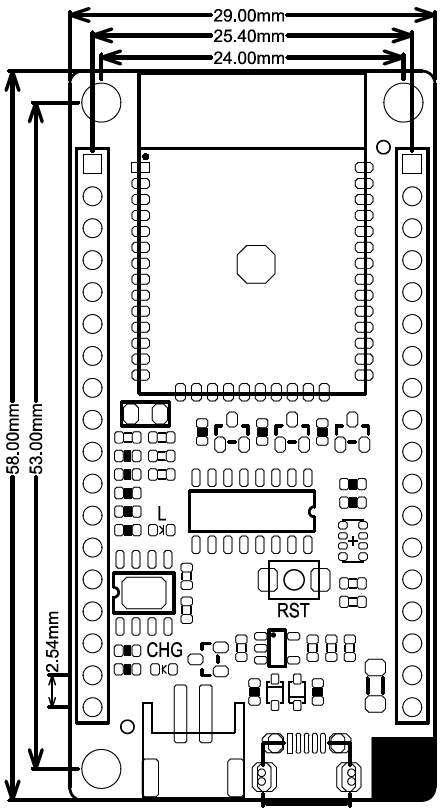 FireBettle Board-ESP32 Dimension Diagram