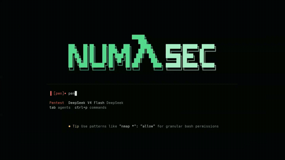 numasec running a scoped security operation from the terminal