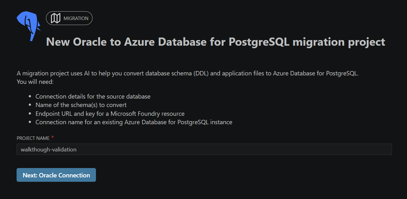 New Oracle to Azure Database for PostgreSQL migration project