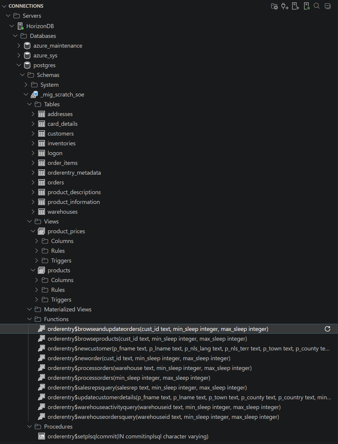 Migrated SOE schema and ORDERENTRY routines in VS Code