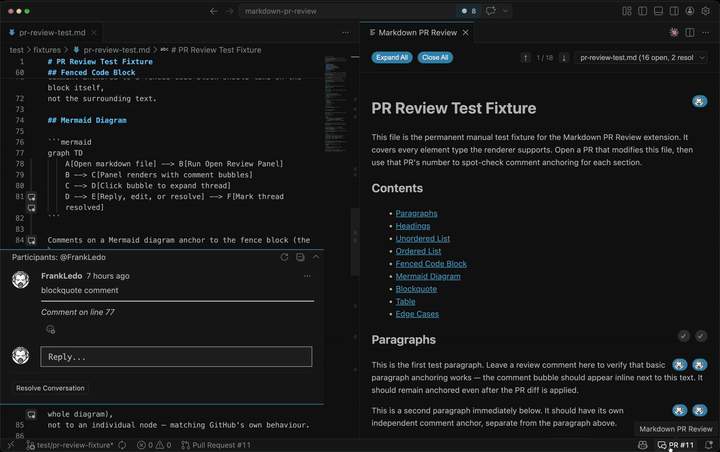 Markdown PR Review in action