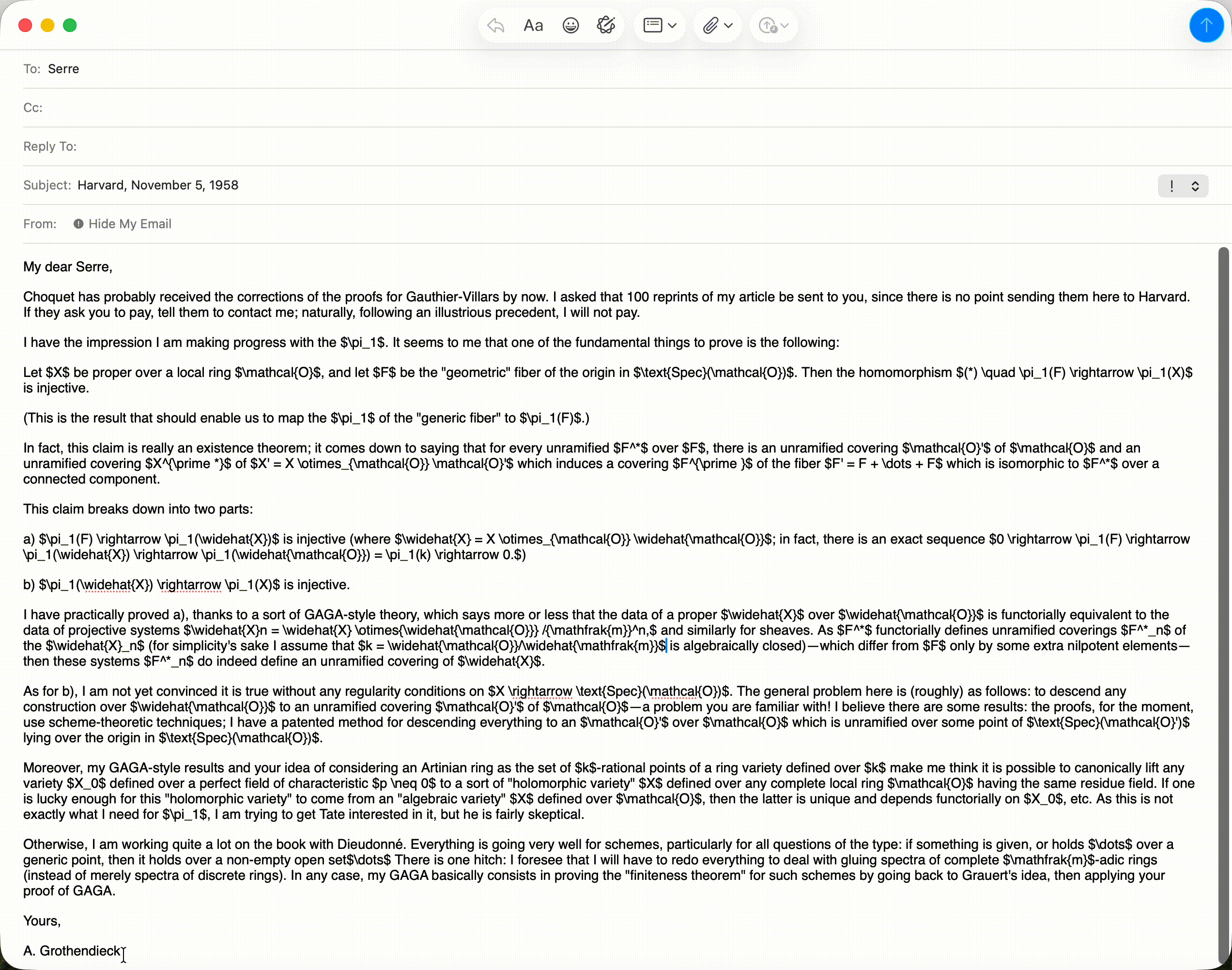 Texmail demo: select LaTeX text, press shortcut, formulas are rendered