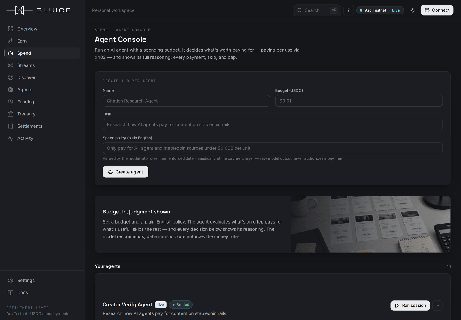 Agent Console — decision traces with budget enforcement