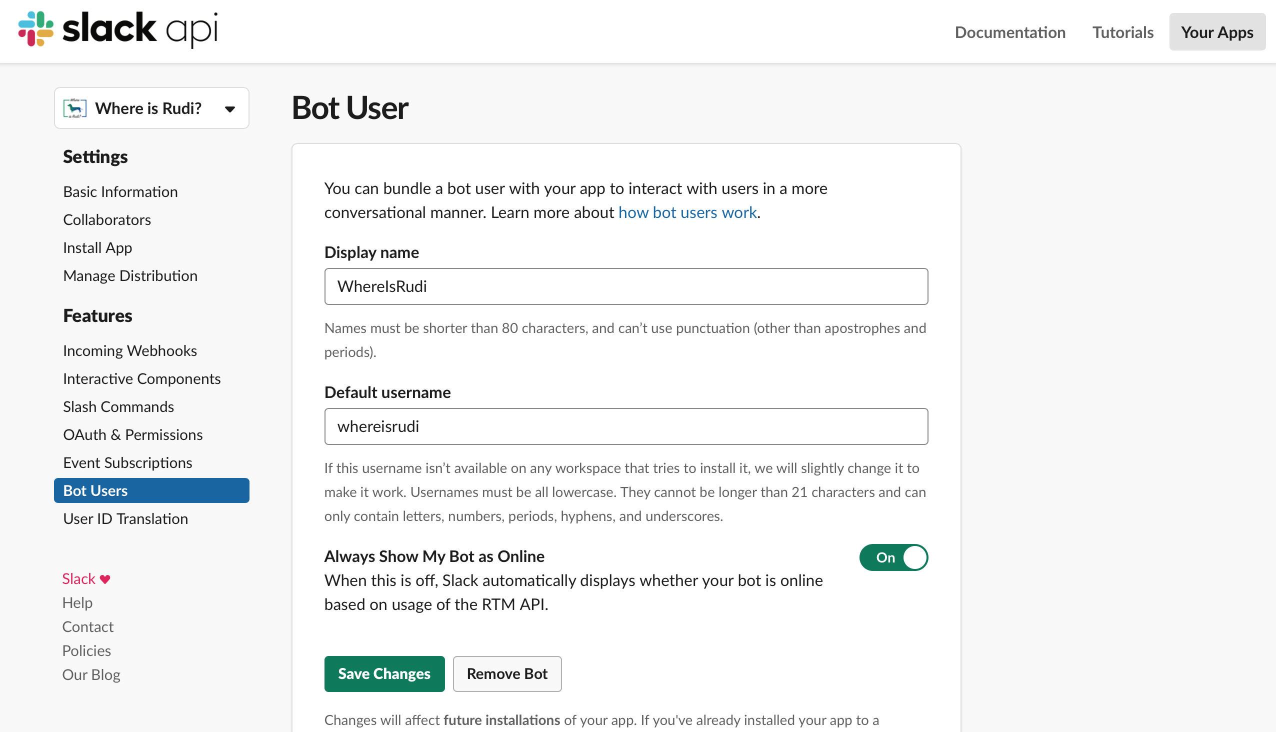 Slack API Bot User