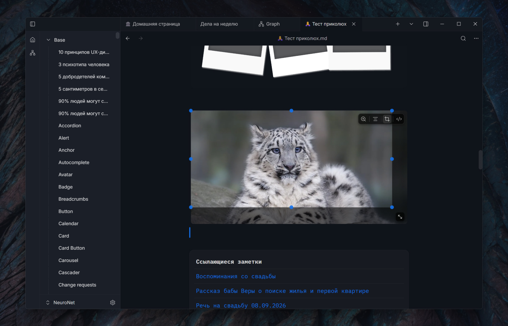Image editing and backlinks in an Aquilum note