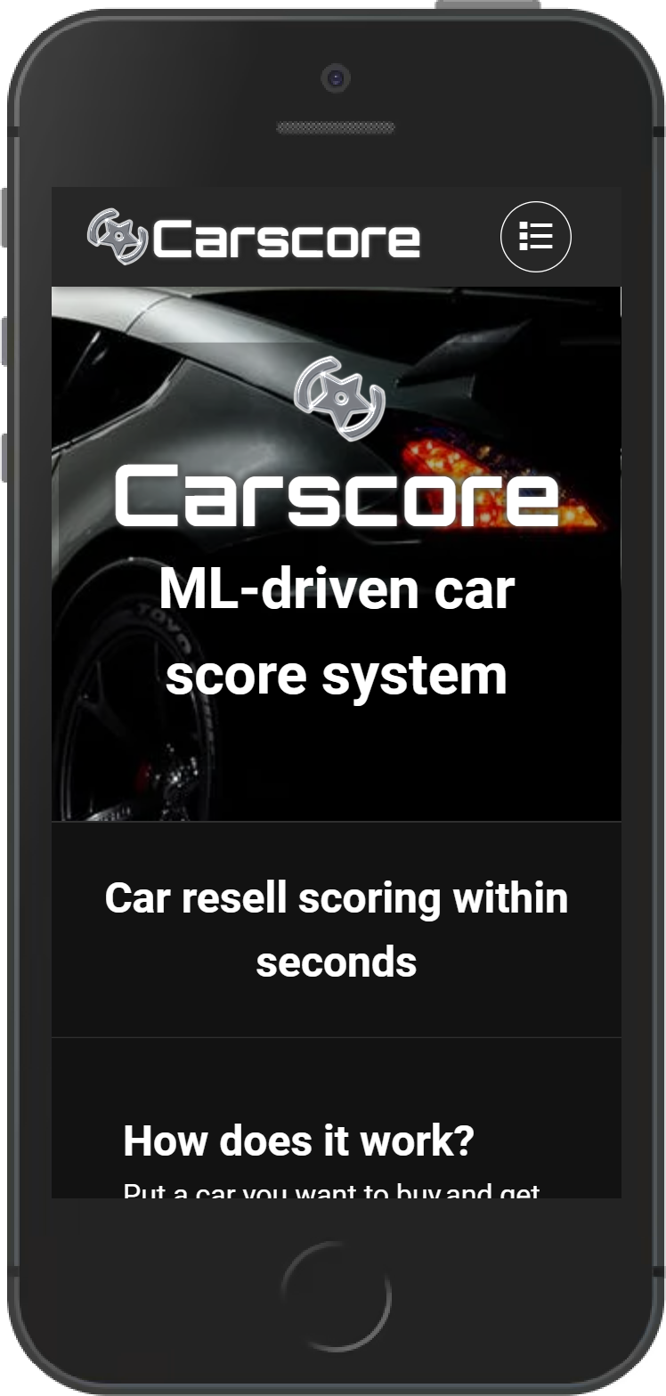 Carscore home page mobile mockup