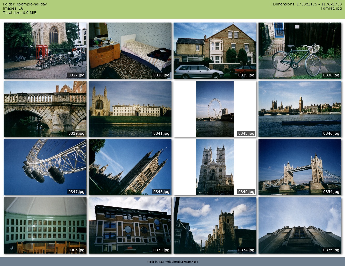 Example image contact sheet