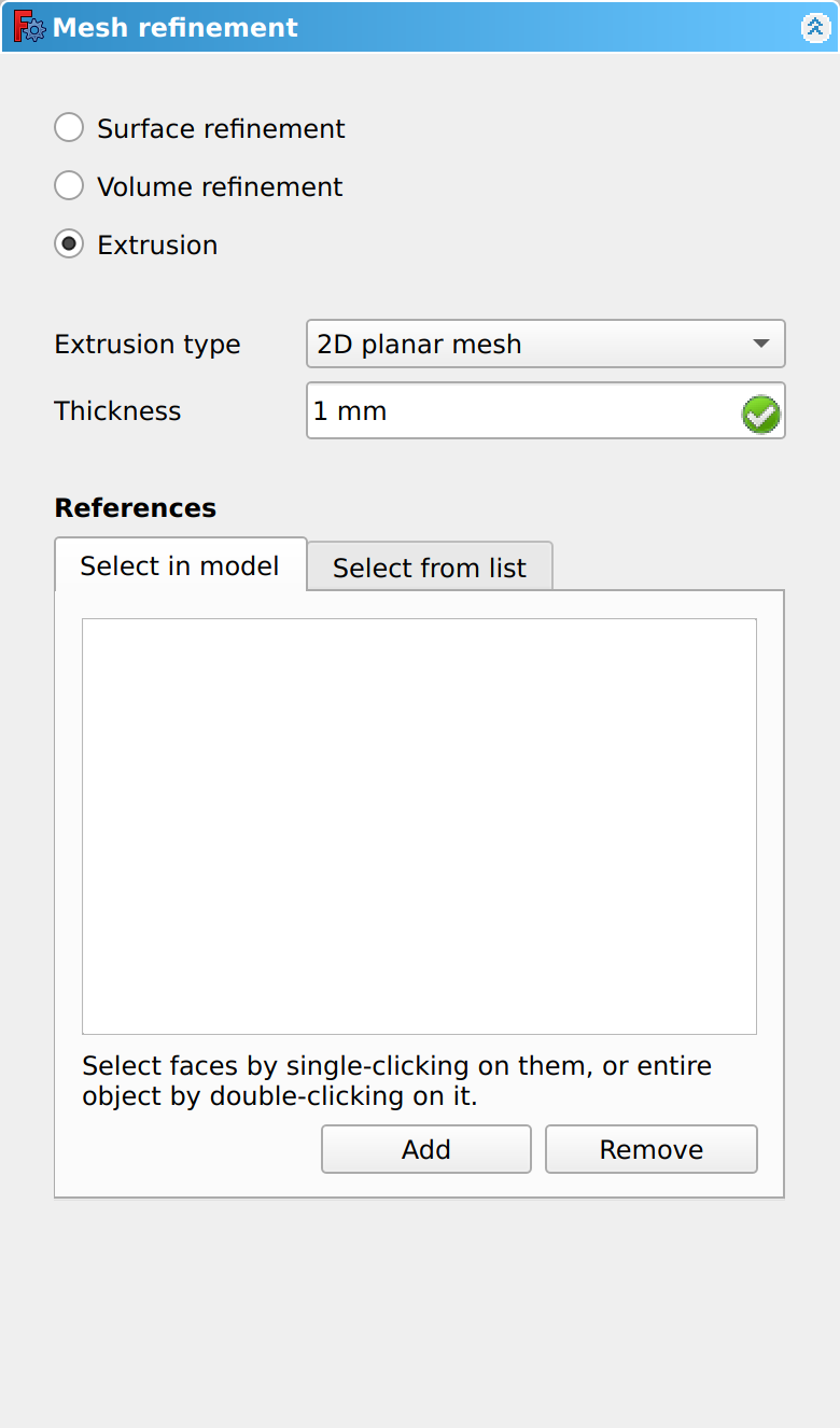 CfdOF Mesh Refinement Extrusion Dialogue Panel