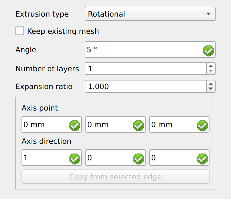 CfdOF Mesh Refinement Extrusion Dialogue Panel Rotational